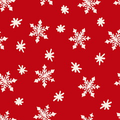 Seamless pattern with snowflakes on a red background Christmas pattern. Winter picture