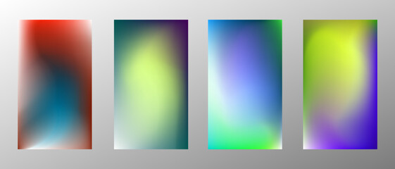 Fototapeta premium Abstract bright gradient background. Set of 4 backgrounds. Creative modern vector illustration. Holographic spectrum for coating.