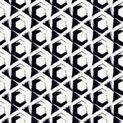 Fototapeta premium Paint brush hexagons. Hand drawn honeycombs background. Hexahedrons wallpaper. Hives motif. Geometric backdrop. Ethnic digital paper. Web designing. Textile print. Seamless pattern.