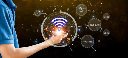 Concept of Wi-Fi 7 or Wi-Fi 7 development, high-speed connection