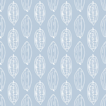 Hand drawn cocoa beans seamless pattern