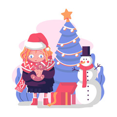 kid have christmas gift vector illustration design