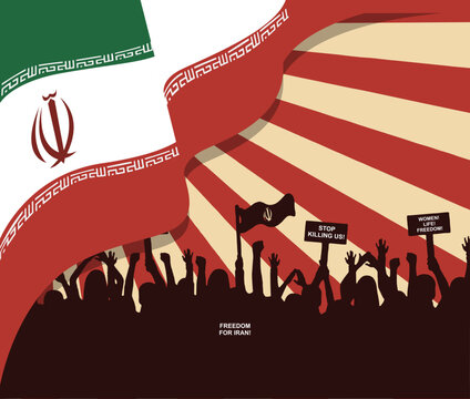 Freedom for iranian women poster illustration. Banner for protest in iran