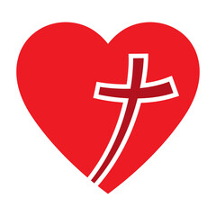 Christian cross icon in the heart inside.  Jesus love symbol. God vector illustration.