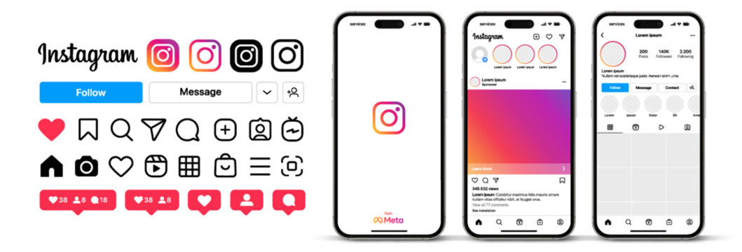 Istanbul, Turkey-October 10, 2022: Instagram mockup app template screens on Apple iPhone 14 pro. Instagram new update interface on realistic smartphone: profile, photo, message, story.