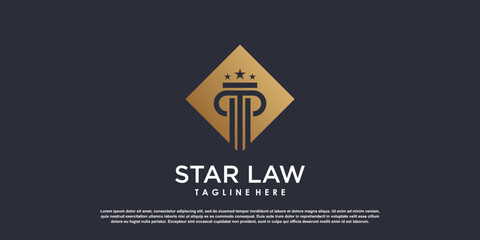 Justice law logo design template with star element and creative concept Premium Vector