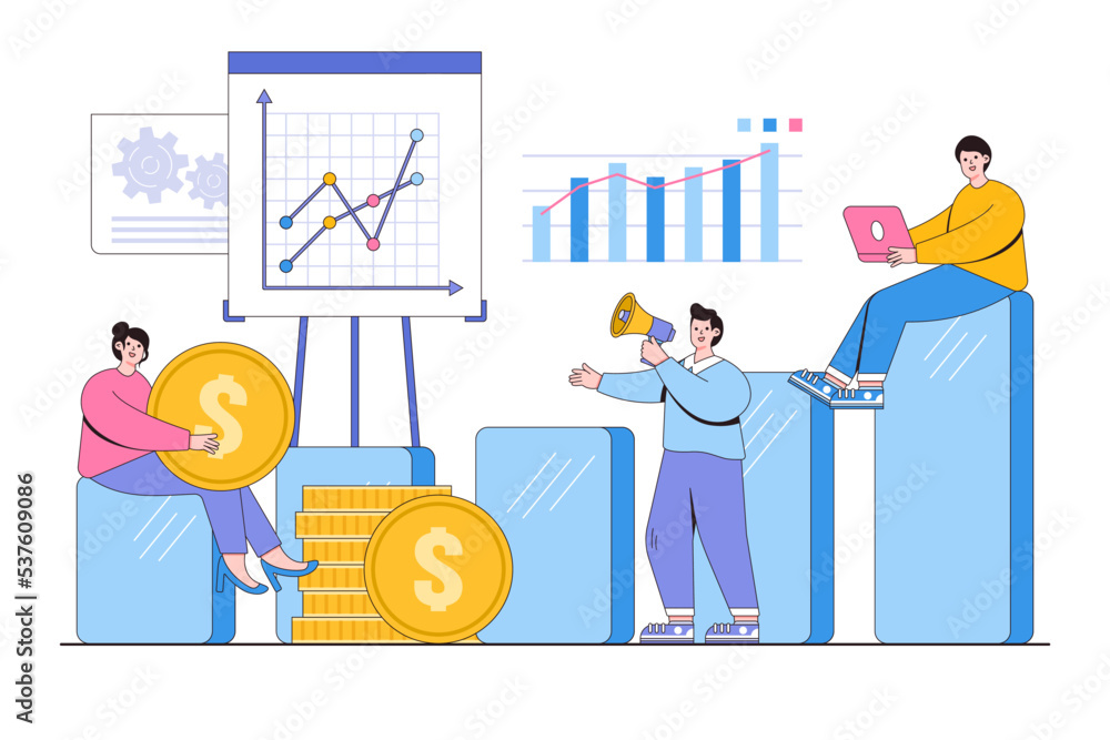Poster flat statistical and data analysis business graph for finance investment concept. outline design sty