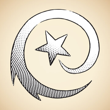 recommend clip art: Scratchboard Engraved Icon of Round Shooting Star with White Fill
