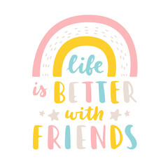 Happy Friendship Day cute hand lettering. Best friends forever. Greeting card typography template. Modern calligraphy design elements, quotes, friend phrase.