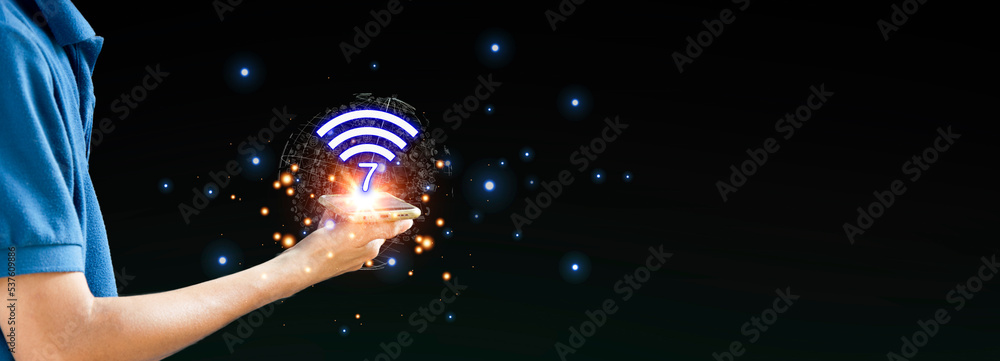 Poster concept of wi-fi 7 or wi-fi 7 development, high-speed connection
