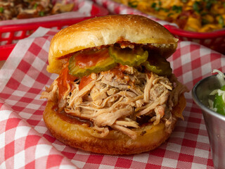 burger pulled pork with fries