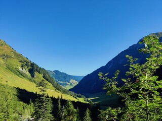 grünes Tal zwischen Bergen