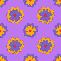 Fototapeta na wymiar set of floral prints for fabric. textile seamless patterns. 1970 psychedelic, hippie and funky. cottage core 60s rustic interior decor. wallpaper and background pattern. children's naive style 