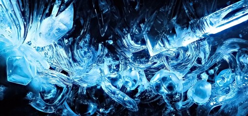 Obraz premium blue ice rocks scattered scene background. cool by ice.