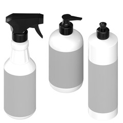 3d rendering illustration of a set of kitchen bottles