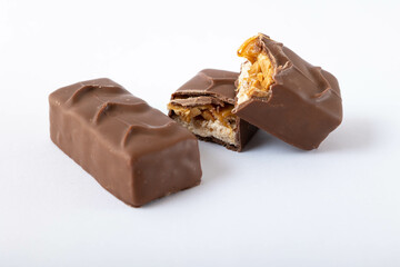 Chocolate bars.Chocolate bar with caramel and nuts.