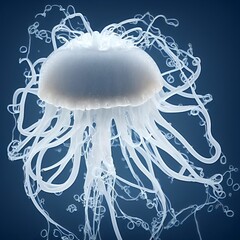 beautiful neon jelly fish in deep ocean with dark background. 3d rendering illustration.