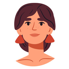 Cartoon lady character, beautiful stunning woman avatar, cute girl portrait flat png illustration