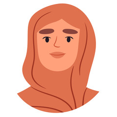 Cartoon muslim girl portrait, beautiful stunning Arabic women flat avatar, cute lady wearing hijab png illustrations