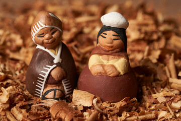ceramic figures representing Mary and joseph with South American style