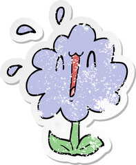 distressed sticker of a cartoon flower