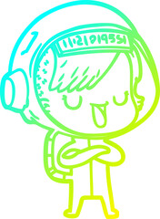 cold gradient line drawing of a cartoon astronaut woman