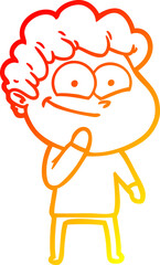 warm gradient line drawing of a cartoon happy man