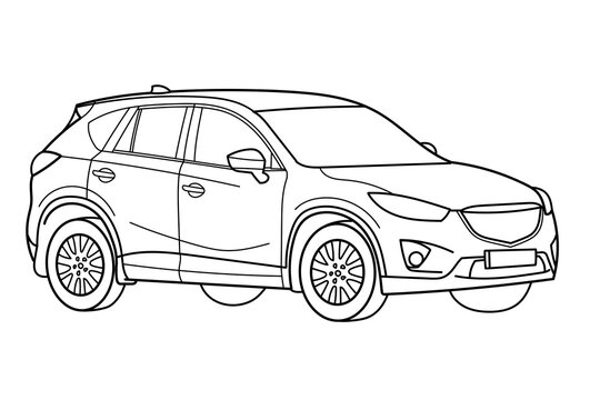 Classic crossover suv car on white background. Cartoon vector doodle illustration. 3D view
