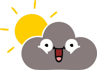 flat color retro cartoon of a storm cloud and sun
