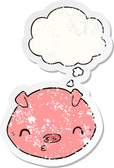 cartoon pig with thought bubble as a distressed worn sticker
