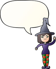 cartoon witch with speech bubble in smooth gradient style
