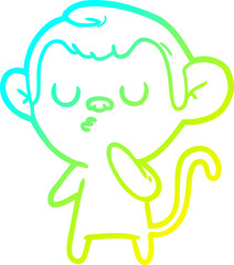 cold gradient line drawing of a cartoon monkey