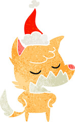 friendly hand drawn retro cartoon of a fox wearing santa hat