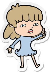 sticker of a cartoon worried woman