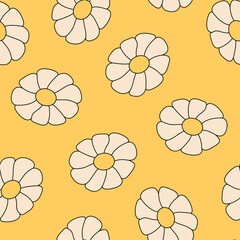 Seamless pattern with chamomile flowers. Retro vector floral background