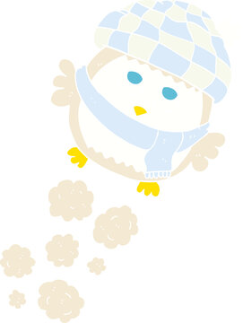 flat color illustration of cute little owl flying