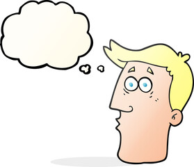 freehand drawn thought bubble cartoon male face
