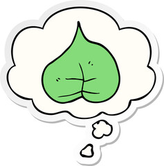 cartoon leaf with thought bubble as a printed sticker