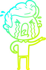 cold gradient line drawing of a cartoon crying man