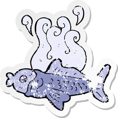 retro distressed sticker of a cartoon funny fish
