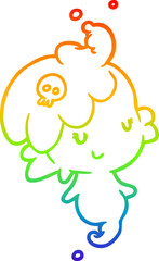 rainbow gradient line drawing of a cute cartoon ghost girl