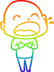 rainbow gradient line drawing of a cartoon shouting bald man