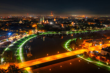 Fototapeta na wymiar Wawel Royal Castle at night, Krakow. Poland