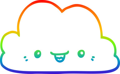 rainbow gradient line drawing of a cute cartoon cloud