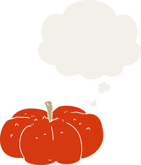 cartoon pumpkin with thought bubble in retro style