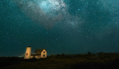Stage Harbor Lighthouse at Night with Milky Way Stars
