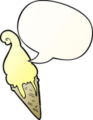 cartoon ice cream with speech bubble in smooth gradient style