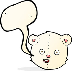 Obraz premium cartoon polar teddy bear head with speech bubble