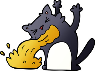 cartoon doodle cat being sick