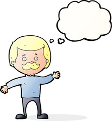 cartoon dad waving with thought bubble